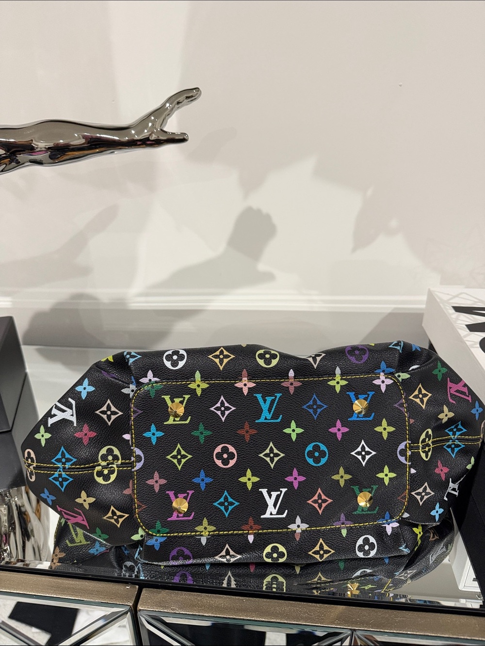 Multicolor Monogram Tote Bag with Tan Leather Trim - Picture 10 of 15